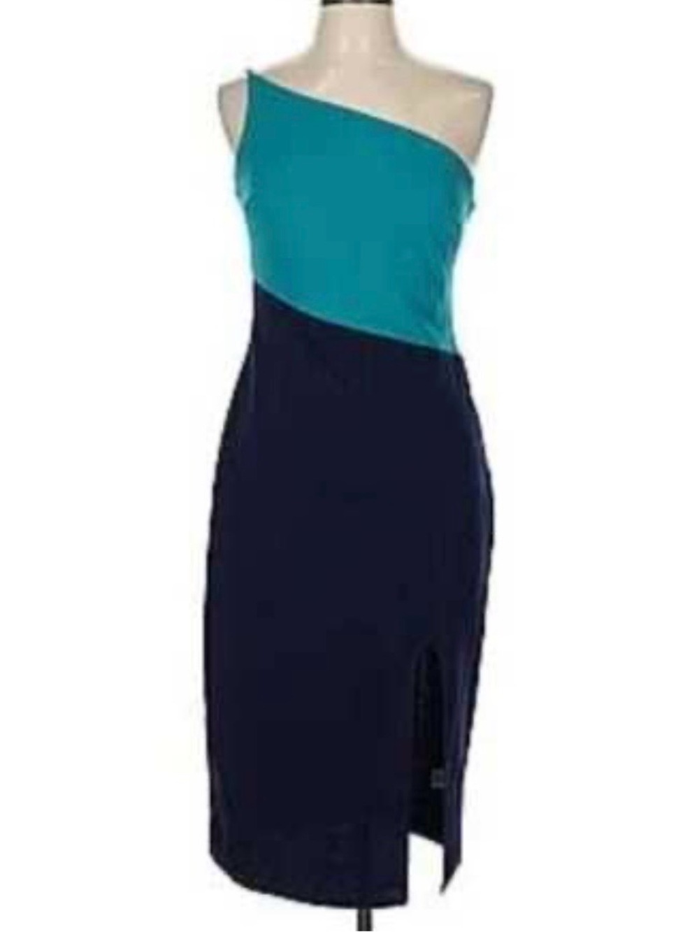 One-Shoulder Teal and Navy Colorblock Dress Sz L